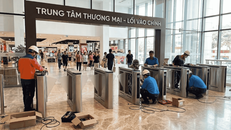 lắp cổng flap barrier cho trung tâm thương mại
